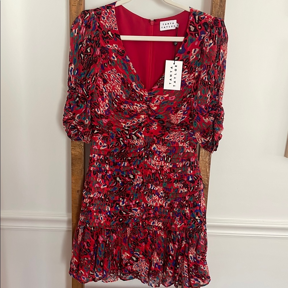 Tanya Taylor Red Leopard Mini Dress
